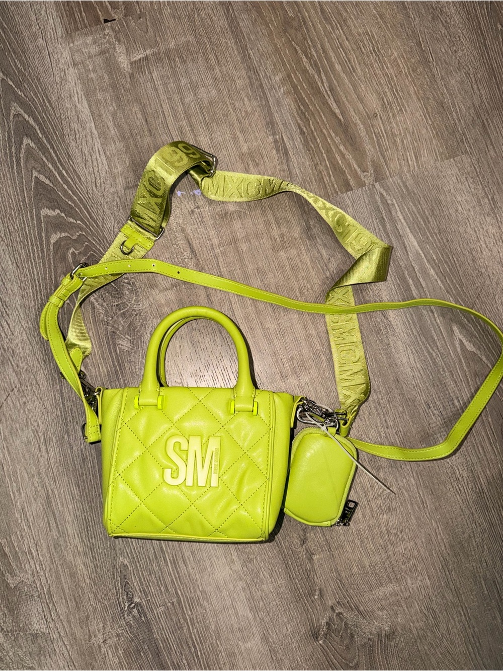 Steve Madden Neon Lime Quilted Mini Crossbody with Logo